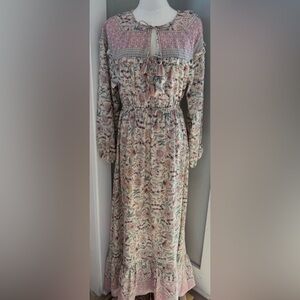 lovestitch Cream Floral Long Sleeve Maxi Dress size M